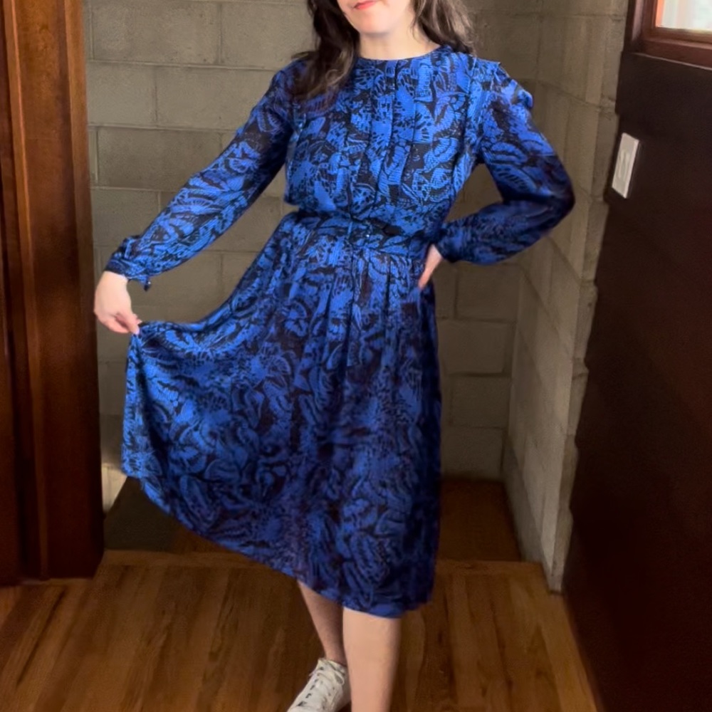 Vintage sheer midi dress butterfly floral 80s 90s